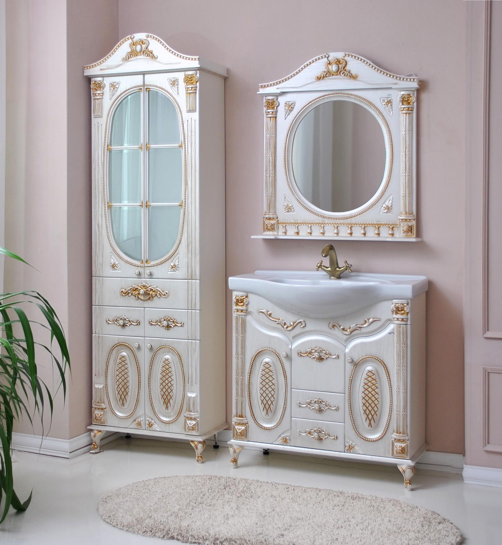 Комплект мебели Ольвия (Атолл) Наполеон-95 белый жемчуг патина золото