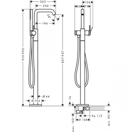 Фото смеситель для ванны hansgrohe tecturis s 73440000
