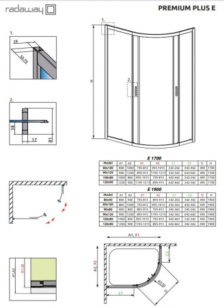 Фото душевое ограждение radaway premium plus e 120x90 см 30483-01-05n
