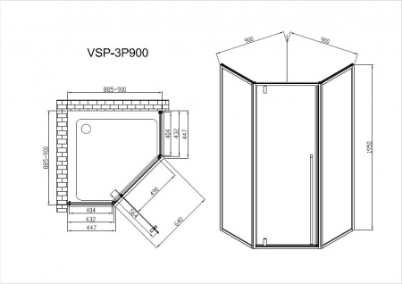 Фото душевое ограждение vincea penta 90x90 см  vsp-3p900cl