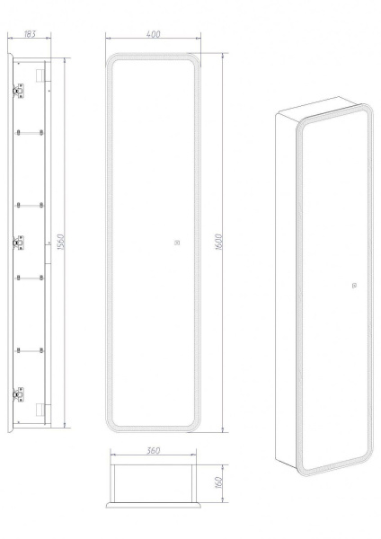 Фото зеркальный шкаф art&max elegant 40 см am-pla-400-1600-1d-r-l-ds-f