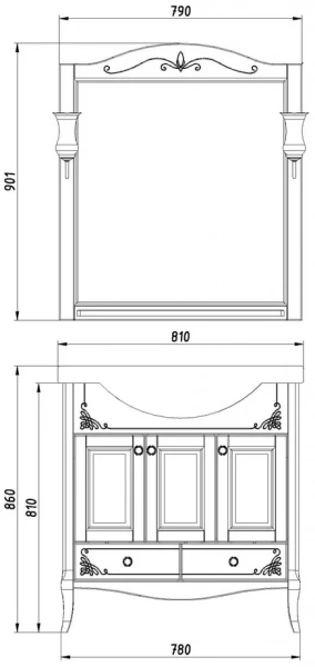 Фото зеркало asb woodline салерно 80 см цвет: белый (патина серебро) 9691 бс
