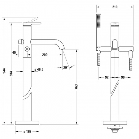 Фото напольный смеситель для ванны duravit c.1 c15250000010