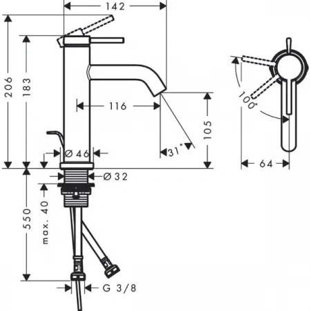 Фото смеситель для раковины hansgrohe tecturis s 73314700