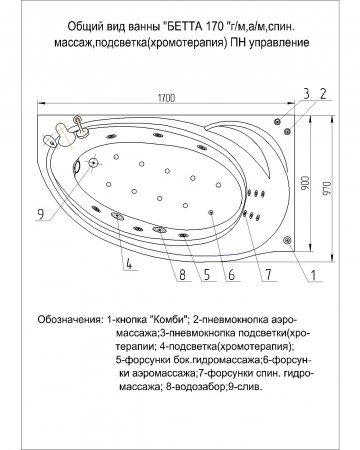 Фото акриловая ванна акватек бетта 170x97 см r bet170-0000100