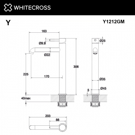 Фото смеситель для раковины whitecross y y1212gm, цвет: оружейная сталь