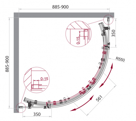 Фото душевое ограждение belbagno acqua-r-2-90-c-nero 90x90 см