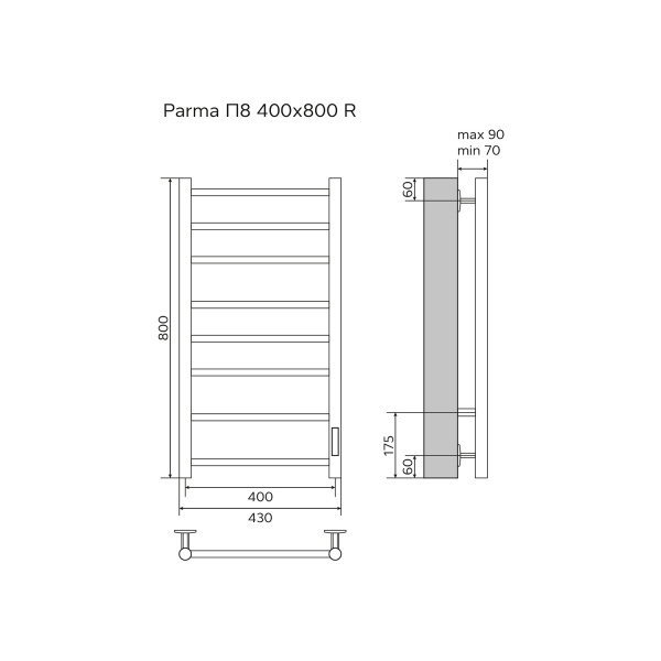 Фото электрический полотенцесушитель azario parma 40x80 см цвет: черный az10848b