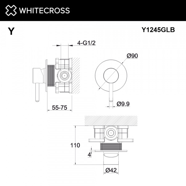 Фото встраиваемый смеситель для душа whitecross y y1245glb, цвет: золото