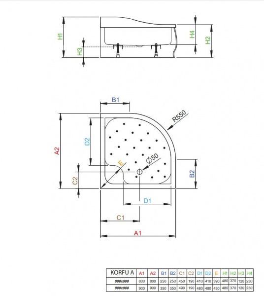 Фото поддон акриловый radaway korfu a 90 см 4s99400-03