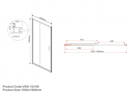 Фото душевая дверь vincea garda 105 см vds-1g105ch