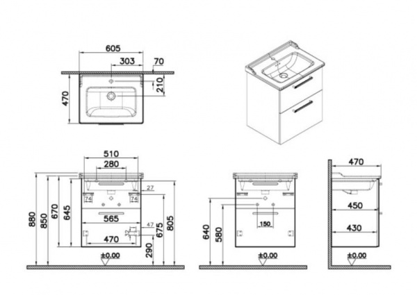 Фото тумба с раковиной vitra root flat 60 см 68279