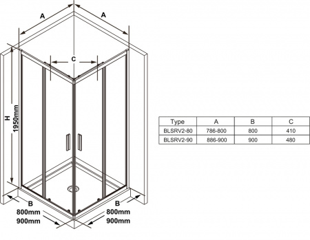 Фото душевое ограждение ravak blix sum blsrv2-90 90x90 см x1lm70300z1