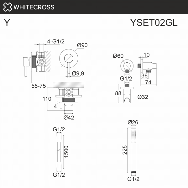 Фото душевой набор со встроенным смесителем и верхним душем whitecross y yset02gl, цвет: золото
