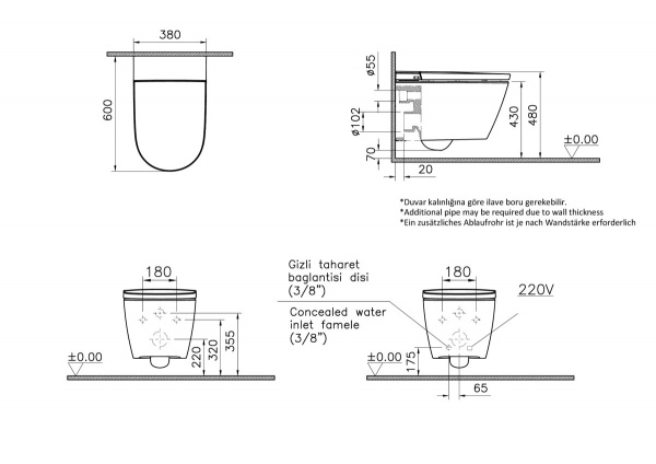 Фото умный подвесной унитаз vitra v-care 7777b403-6377