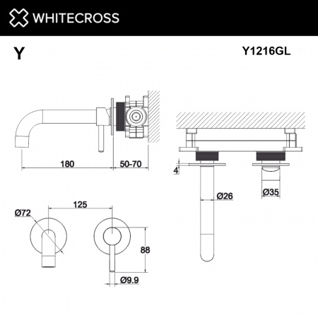 Фото встраиваемый смеситель для раковины whitecross y y1216gl, цвет: золото