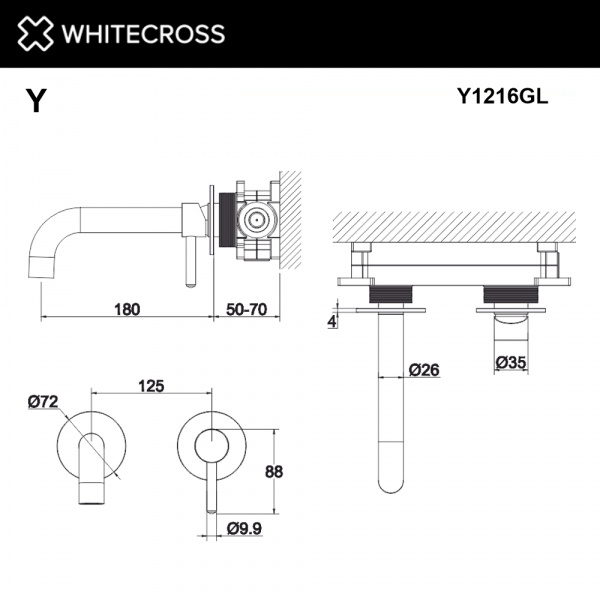 Фото встраиваемый смеситель для раковины whitecross y y1216gl, цвет: золото