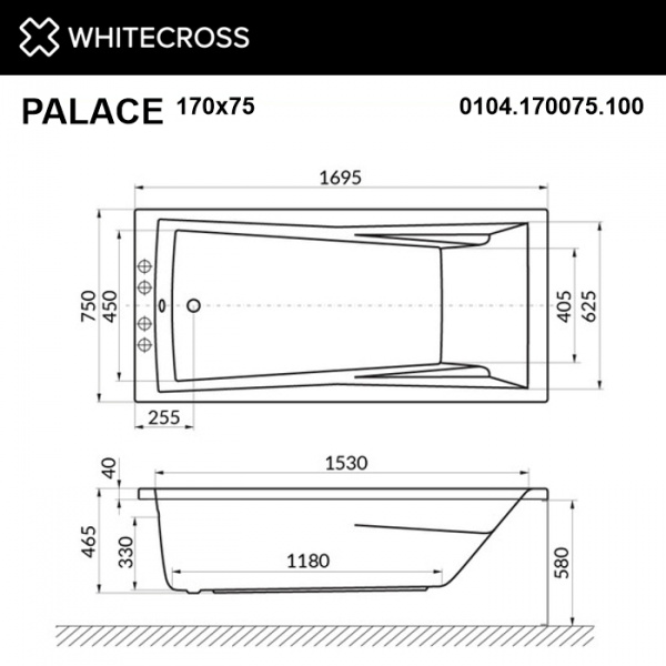 Фото акриловая ванна whitecross palace 170x75 см line 0104.170075.100.line.br
