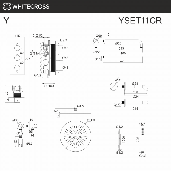 Фото душевой набор со встроенным смесителем и верхним душем whitecross y yset11cr, цвет: хром