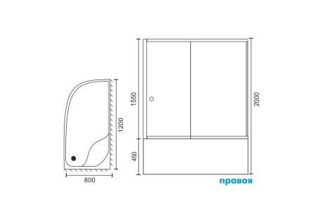 Фото душевое ограждение royal bath bk rb8120bk-t-bl-r 120x80 см