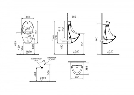 Фото подвесной писсуар vitra arkitekt urinal 4106b003-5597