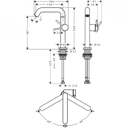 Фото смеситель для раковины hansgrohe tecturis s 73360000