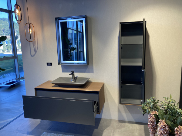 Фото тумба с раковиной orka craft 100 см, цвет: орех/антрацит 5001125