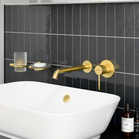 Фото встраиваемый смеситель для раковины vitra minimax round a4354925exp цвет золото