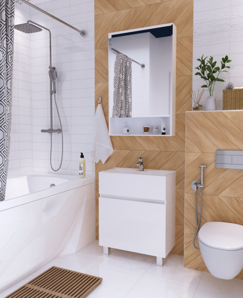 Фото тумба с раковиной 1marka mira 60 см, цвет: белый глянец у83301