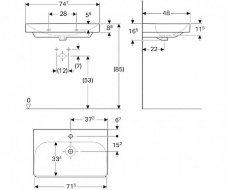 Фото раковина подвесная geberit smyle square 75 см 500.249.01.1