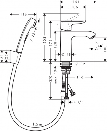Фото смеситель с гигиеническим душем hansgrohe metris 31285000