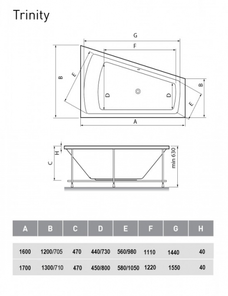 Фото акриловая ванна vayer trinity 170x130 см r