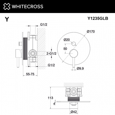 Фото встраиваемый смеситель для душа whitecross y y1235glb, цвет: золото