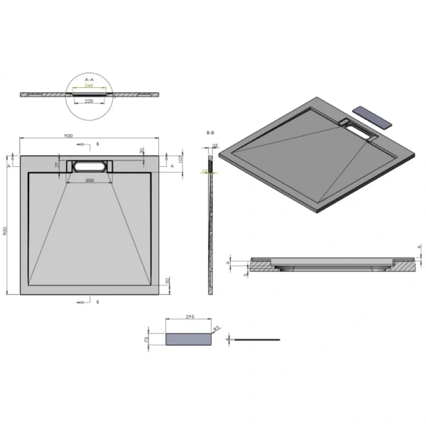 Фото поддон из искуственного камня esbano luxe 90x90 см esp-lx90g