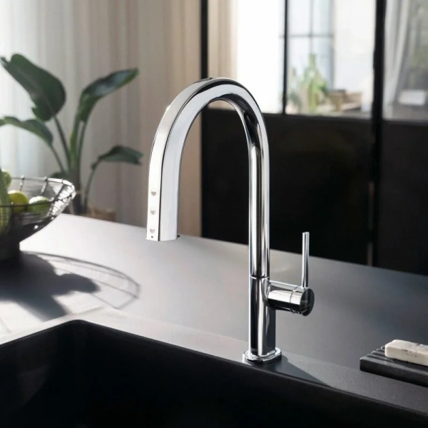 Фото смеситель для кухонной мойки hansgrohe aqittura sodasystem 76806000