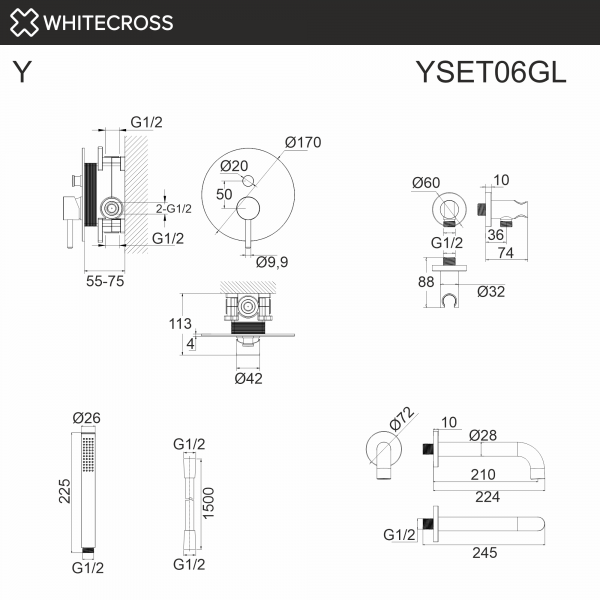 Фото душевой набор со встроенным смесителем whitecross y yset06gl, цвет: золото