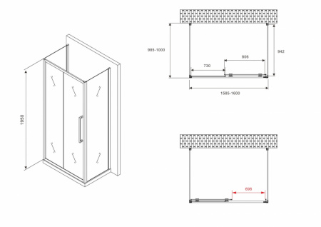Фото душевое ограждение abber schwarzer diamant ag30160bmh-s100bm-s100bm 160x100 см
