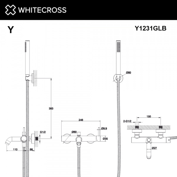 Фото смеситель для ванны с душевым комплектом whitecross y y1231glb, цвет: золото