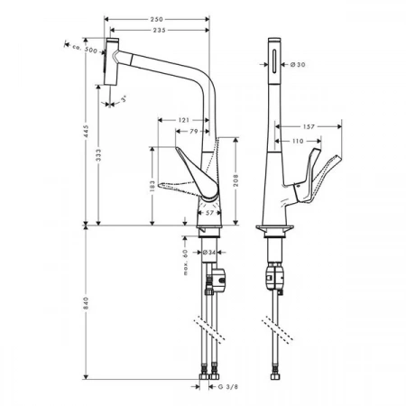 Фото смеситель для кухонной мойки hansgrohe metris select 73820000