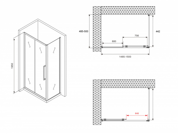Фото душевое ограждение abber schwarzer diamant ag30150bh-s50b 150x50 см