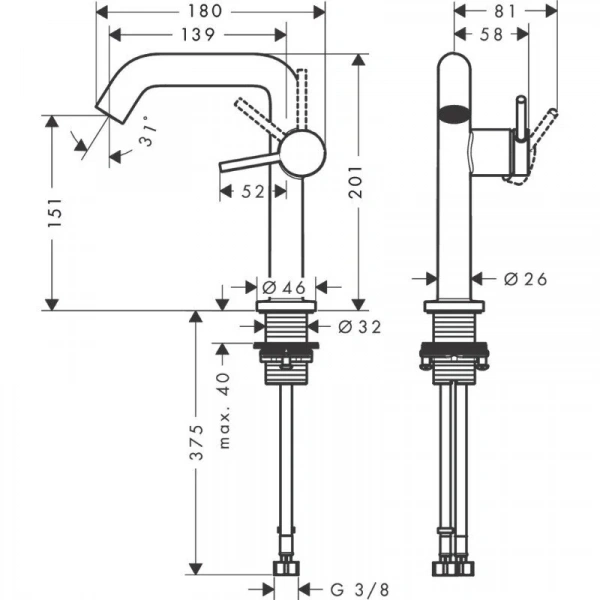 Фото смеситель для раковины hansgrohe tecturis s 73341700