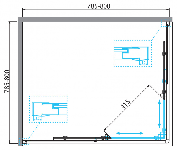 Фото душевое ограждение 	belbagno due 80x80 см due-a-2-80-c-cr