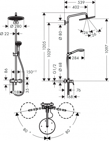 Фото душевая стойка hansgrohe croma select s 280 air 1jet showerpipe 26791000