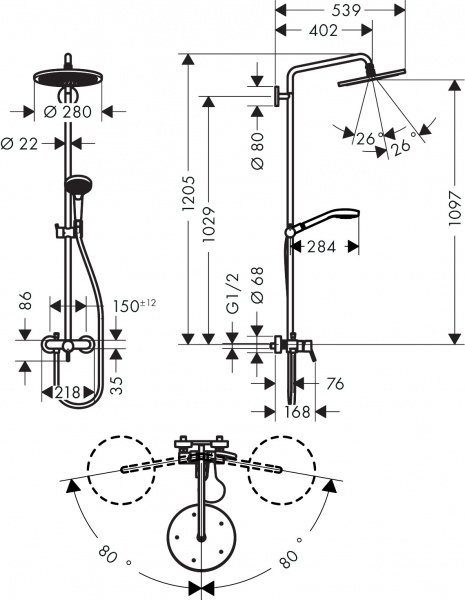 Фото душевая стойка hansgrohe croma select s 280 air 1jet showerpipe 26791000