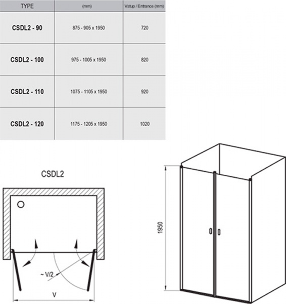 Фото душевая дверь ravak chrome csdl2 100 см 0qvac10lz1