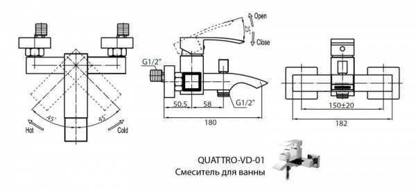 Фото смеситель для ванны cezares quattro-c-vd-01