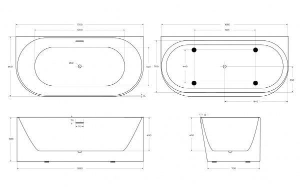 Фото акриловая ванна belbagno bb412-1700-800 170x80 см