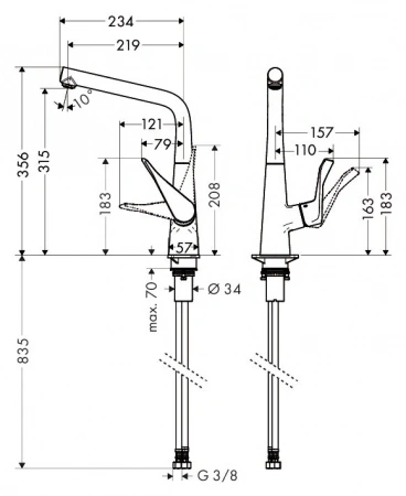 Фото смеситель для кухонной мойки hansgrohe metris 14823000