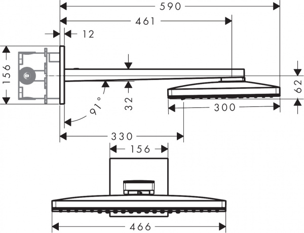 Фото верхний душ с держателем hansgrohe rainmaker select 460 2jet 24005600