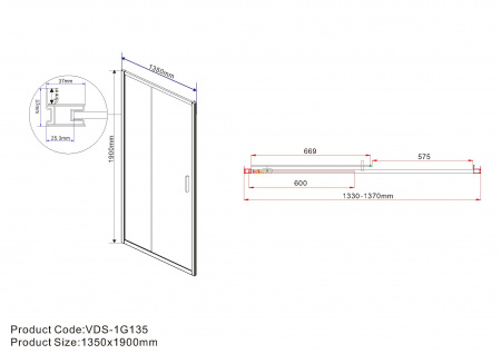 Фото душевая дверь vincea garda 135 см vds-1g135ch